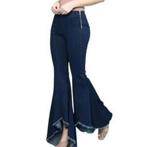 Judy Blue Aria Wave Super Flare Fit Bell Bottom Raw Hem Jeans 3/26 Women’s Blue